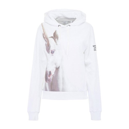 BURBERRY/博柏利 女裝 服裝 白色棉質獨角獸印花棉質連帽運動衫 女衛衣 8013675