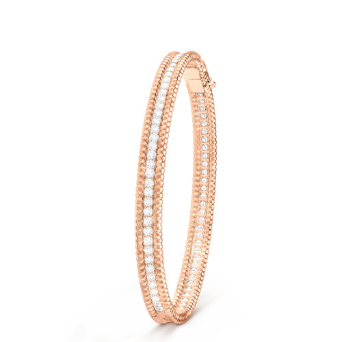 Van Cleef & Arpels/梵克雅寶 Perlée diamants系列 18K金玫瑰金鑲嵌單排鉆石手鐲VCARP27F00