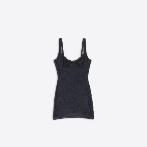  BALENCIAGA巴黎世家 22年春夏 女士 連衣裙 Womens Lingerie Mini Dress in Black 698676TWG01