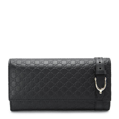 GUCCI/古馳 SIGNATURE系列女士黑色牛皮經典雙G字母壓花按扣開合長款翻蓋錢夾錢包手拿包女包 309760-BMJ1G-1000
