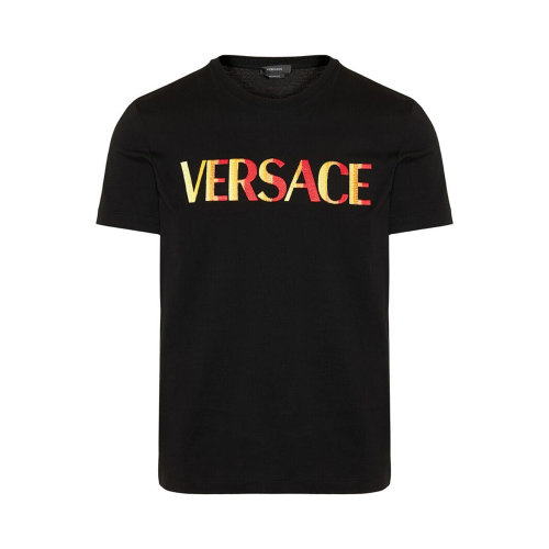VERSACE/范思哲 男士黑色棉質(zhì)徽標(biāo)印花圓領(lǐng)短袖上衣T恤 1003982-1A02828-1B000