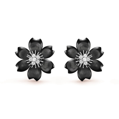 Van Cleef & Arpels/梵克雅寶 Rose de No?l系列 18k金白金飾有灰色珍珠貝母鑲嵌鉆石小號圣誕玫瑰耳環(huán) VCARA54600