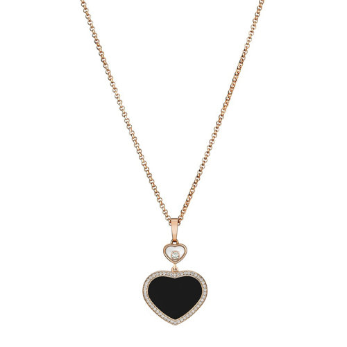 Chopard/蕭邦 經(jīng)典HAPPY HEARTS系列 18K金玫瑰金鑲鉆鑲嵌縞瑪瑙愛(ài)心形狀吊墜項(xiàng)鏈79A074-5201