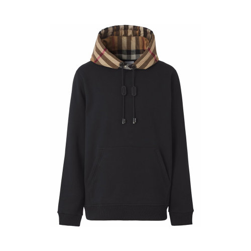 BURBERRY/博柏利 男士黑色棉質(zhì)混紡滌綸經(jīng)典格紋裝飾衛(wèi)衣連帽衫 8045004