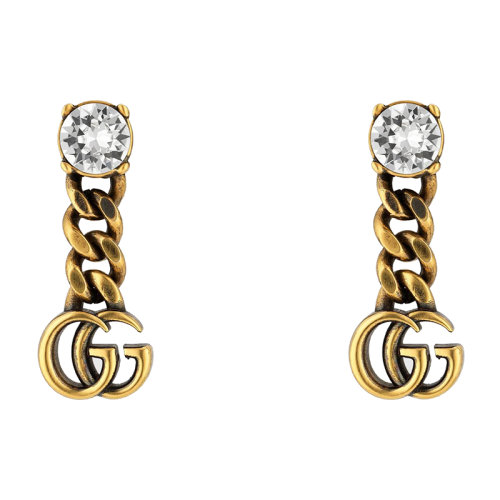 GUCCI/古馳  鍍金的金屬 雙G透明水晶耳環(huán)645683J1D508062