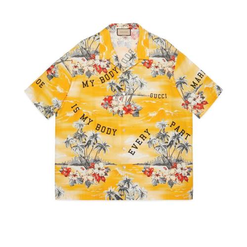  GUCCI古馳 22年秋冬 男士 印花棉質(zhì)府綢保齡球衫 694125 ZAJSS 7371
