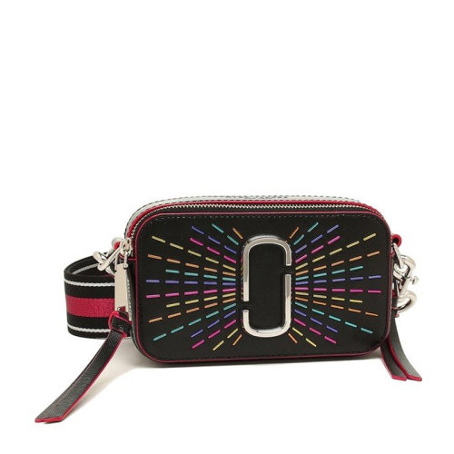 Marc Jacobs/馬克雅各布斯 SNAPSHOT系列女士炫彩黑拼色牛皮經(jīng)典金屬徽標(biāo)裝飾拉鏈開合單肩包斜挎包相機(jī)包女包 M0014485-002
