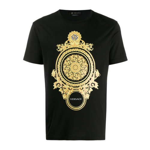 VERSACE 范思哲 男士 服裝 黑色圓領金色圖案棉質半袖T恤 男士短袖T恤