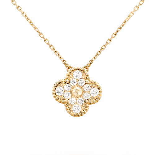 Van Cleef & Arpels/梵克雅寶 經典Vintage Alhambra系列 18k金黃金鑲鉆石四葉草吊墜VCARA45300