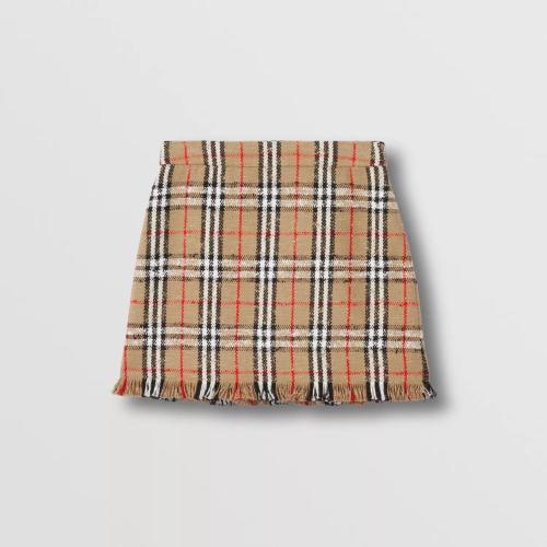  BURBERRY 22年秋冬 女士 花呢格紋棉毛混紡迷你半裙 80632281