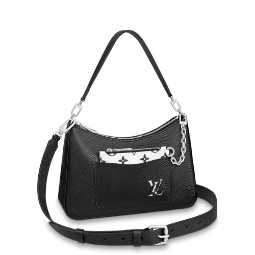 Louis Vuitton/路易威登 22春夏新款MARELLE系列 女士黑色 粒面皮革銀扣配可拆卸小袋二合一單肩斜跨手提包M80689
