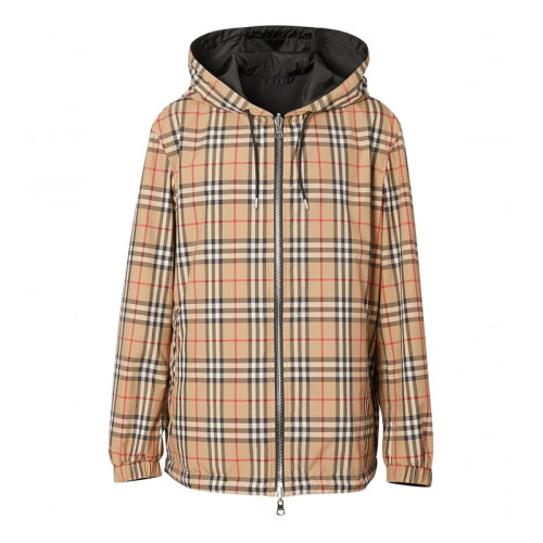 BURBERRY/博柏利 巴寶莉 男士 服裝  棕色雙面穿格紋連帽抽繩外套 男士夾克