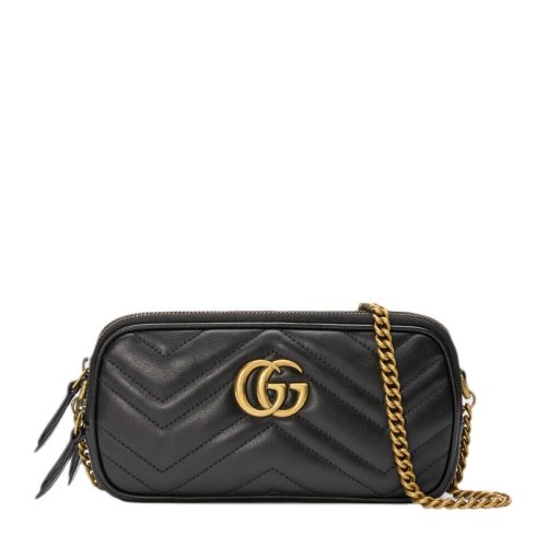 GUCCI/古馳   GG Marmont系列 女士牛皮迷你金屬LOGO標識單肩斜挎包鏈條包