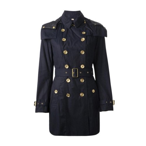 BURBERRY/博柏利 女裝 服裝 女士藏藍色純棉經典百搭雙排扣連帽大衣保暖 女士外套