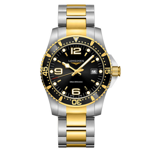 LONGINES/浪琴  康卡斯潛水系列 石英表黑盤精鋼黃色PVD表殼表帶男表41毫米L3.740.3.56.7