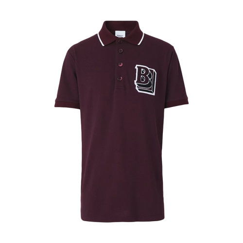 BURBERRY/博柏利      男士深栗色字母圖案珠地網眼布棉質寬松Polo衫80454911