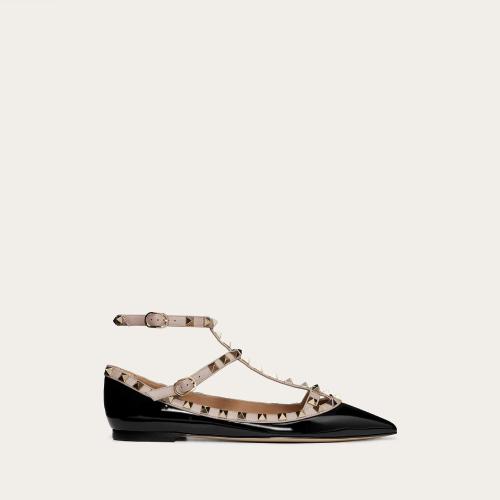  VALENTINO華倫天奴 22年秋冬 女士 平底涼鞋 Ballerines Rockstud vernies a brides effet cag 預定商品1-3周發貨