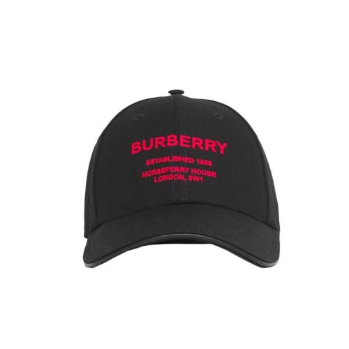 BURBERRY/博柏利 22年早春新款 男女同款黑色棉質(zhì)混紡Horseferry印花LOGO圖案棒球帽80430401