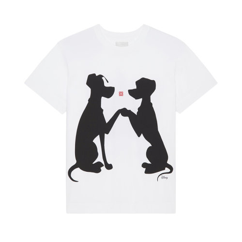 Givenchy/紀梵希 22年秋冬新款 迪士尼聯名系列 男女同款白色純棉101斑點狗印花短袖T恤BM71EC3Y6B-100