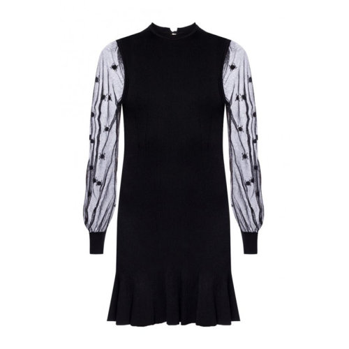 Alexander McQueen 亞歷山大·麥昆  女裝 服飾 黑色長袖透視袖時尚百搭 女士連衣裙裙裝 543238