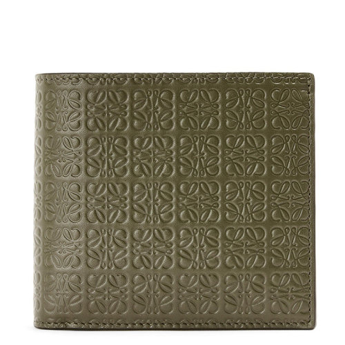 LOEWE/羅意威 Repeat系列 男士秋綠色壓花真絲小牛皮雙折卡夾錢包0010643062