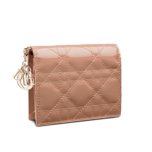 DIOR/迪奧 20系列LADY DIOR 系列 玫瑰粉漆面經典藤格紋錢包  S0178OVRB_M49P