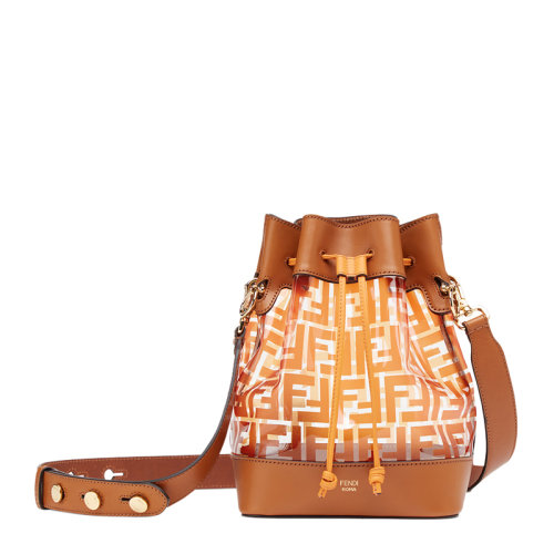 FENDI/芬迪 女士PVC經典FF印花抽繩開合水桶單肩包斜挎包女包 8BT298-A7QO 多色可選
