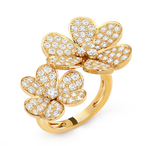 Van Cleef & Arpels/梵克雅寶 經典Frivole系列 18k金黃金鑲嵌鉆石滿鉆2三瓣花朵開口戒指指環VCARP0J800
