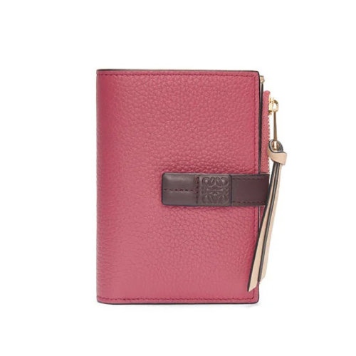 LOEWE/羅意威 22新款 女士梅花色/巧克力色小牛皮拉鏈開合雙折卡包鑰匙包錢包C660P30X02-3024