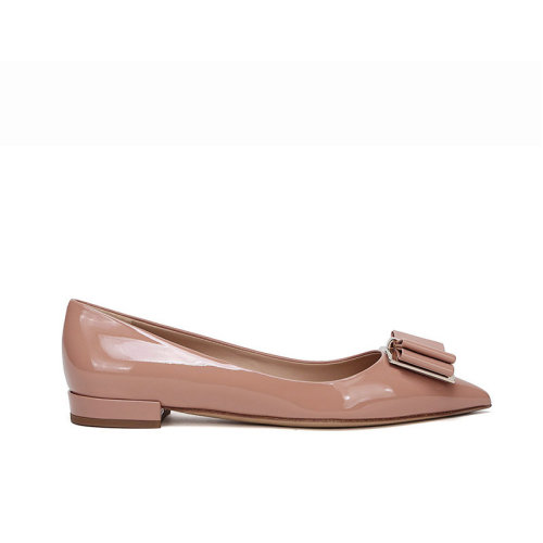 Salvatore Ferragamo/菲拉格慕女士牛皮革雙蝴蝶結芭蕾舞平底鞋單鞋0704660