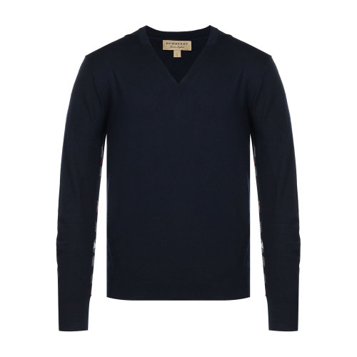衛(wèi)衣針織 BURBERRY/博柏利 burberry服裝 男士針織衫/毛衣 羊毛V領(lǐng)深藍(lán)男士羊毛衫 瑕疵特賣（陳列痕跡，不影響使用）