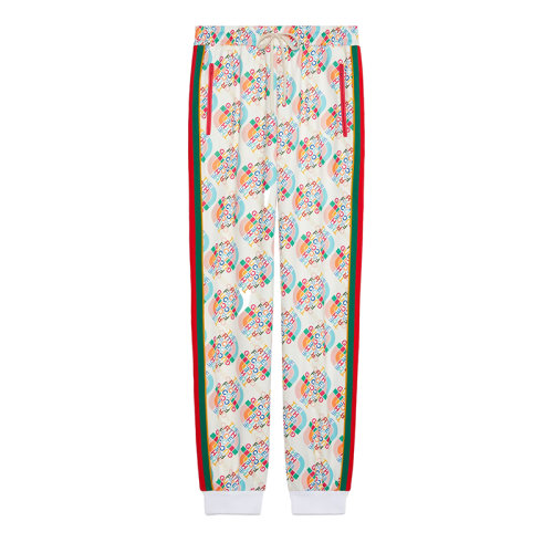 GUCCI/古馳 22秋冬款 The North Face聯名系列 女士多色滌綸/棉混紡飾有彩色印花LOGO圖案彈性袖口針織長褲?673979XJDVH9275
