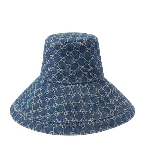 GUCCI/古馳 女士藍色水洗牛仔布寬檐帽 6319583HAAH4900