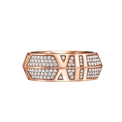 Tiffany & Co./蒂芙尼 Atlas X系列 大號18K金玫瑰金鑲嵌230顆鉆石羅馬數字戒指GRP11561