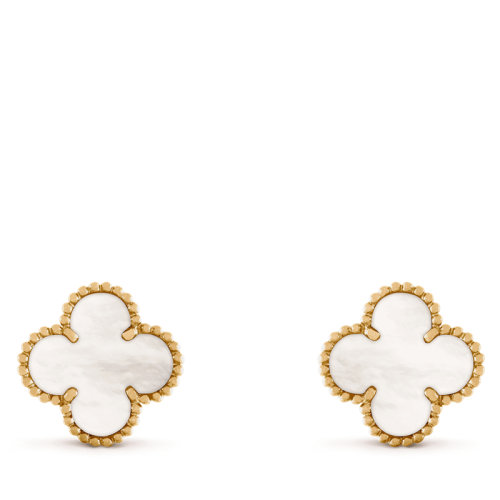 Van Cleef & Arpels/梵克雅寶 經典款Alhambra復古白色珍珠母貝四葉草耳環 VCARA44100