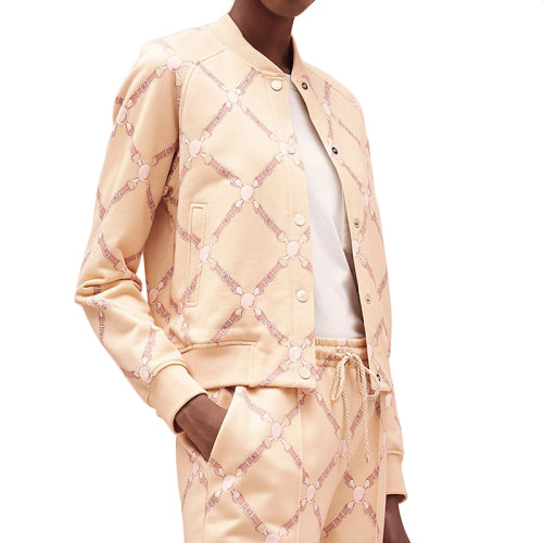 HERMES/愛(ài)馬仕 22年春夏新款 女士奶油白色純棉Grand Traalala印花抓絨飛行員夾克外套H2E4207DK5R34