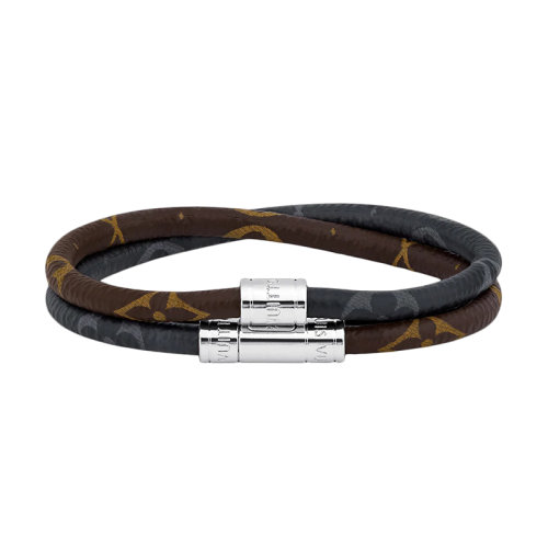 Louis Vuitton/路易威登 22春夏新款KEEP IT DOUBLE MONOGRAM系列 藍色/棕色帆布銀色鎖扣雙層手鏈M6555D