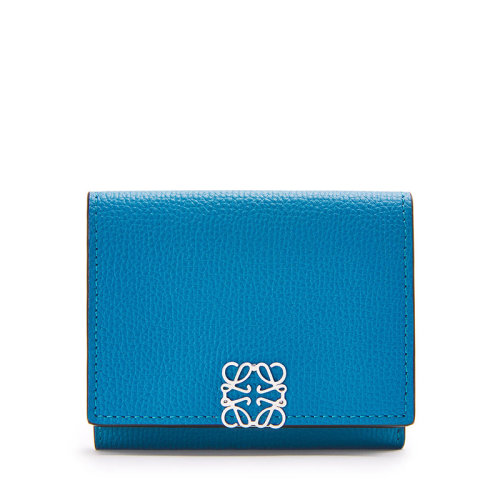 LOEWE/羅意威  女士瀉湖藍卵石紋小牛皮按扣三折錢包0010593762