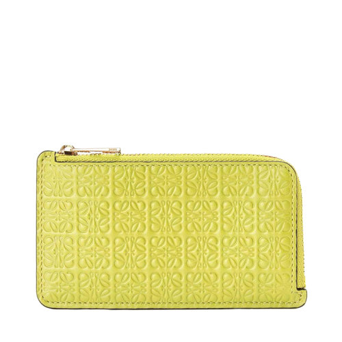 LOEWE/羅意威 21新款Repeat系列 女士檸檬黃色徽標壓紋小牛皮拉鏈卡包卡片夾0010623577