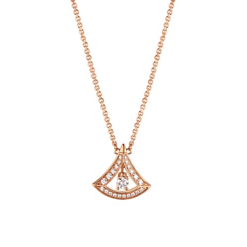 BVLGARI/寶格麗 DIVAS'DREAM經(jīng)典款18K金玫瑰金鑲鉆 鏤空小扇子項鏈 354363