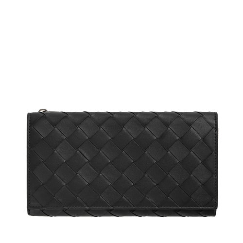 Bottega Veneta/葆蝶家 經(jīng)典款 男士黑色Intrecciato編織皮革拉鏈開合長款錢包689975VCPQ38803