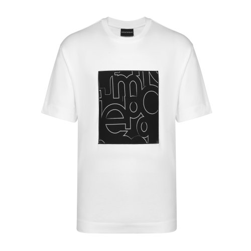 Emporio Armani/安普里奧阿瑪尼 白色 男士抽象品牌字母圖案飾圓領短袖T恤 3H1TN9-1JCQZ-F136