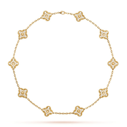 Van Cleef & Arpels/梵克雅寶 Alhambra 女士復(fù)古金色鑲鉆多重四葉草項(xiàng)鏈 VCARA42300