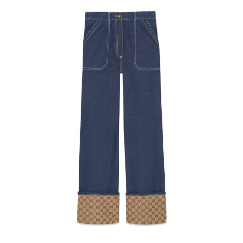  GUCCI古馳 22年秋冬 女士 飾GG翻邊牛仔褲 708849 XDB56 4447