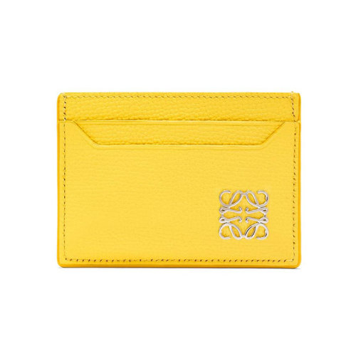 LOEWE/羅意威 22新款 女士檸檬草色鵝卵石紋牛皮革金屬徽標(biāo)扁平卡片夾C821075X01-8240