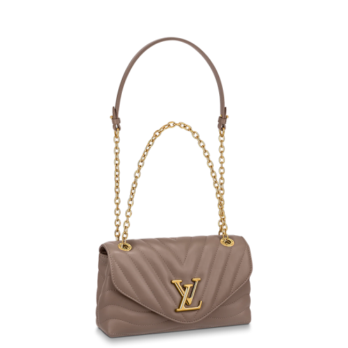 Louis Vuitton/路易威登 22春夏新款NEW WAVE系列 女士灰褐色絎縫光滑牛皮革復古金扣金鏈單肩斜跨手提鏈條包M58550