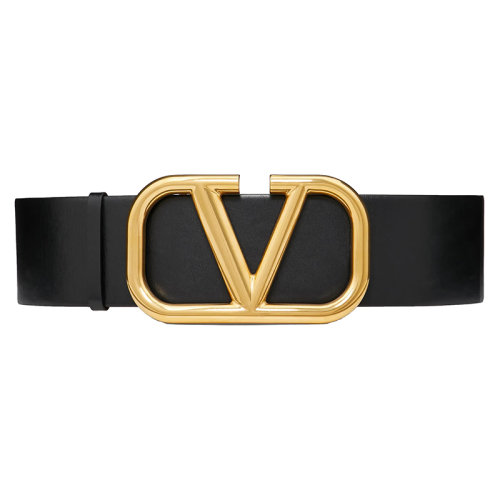 Valentino/華倫天奴 女士黑色/純紅色閃亮小牛皮標志性VLOGO腰帶 70毫米ZW2T0S10ZFR0SM