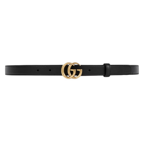 GUCCI/古馳 女士黑色皮革細款復古金色雙G扣腰帶 2cm寬 409417AP00T1000