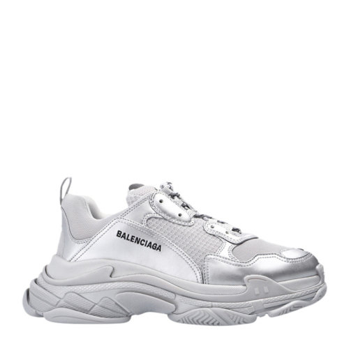 Balenciaga/巴黎世家 男士銀色Triple S 銀色金屬光澤雙層泡沫和網布運動鞋休閑鞋老爹鞋男鞋536737-W2FS2-8100