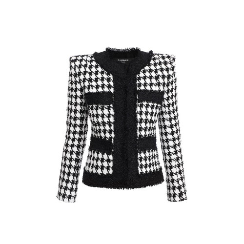 BALMAIN/巴爾曼  女裝 女士混色時(shí)尚千鳥格花呢夾克外套 TF17532C223 EAB